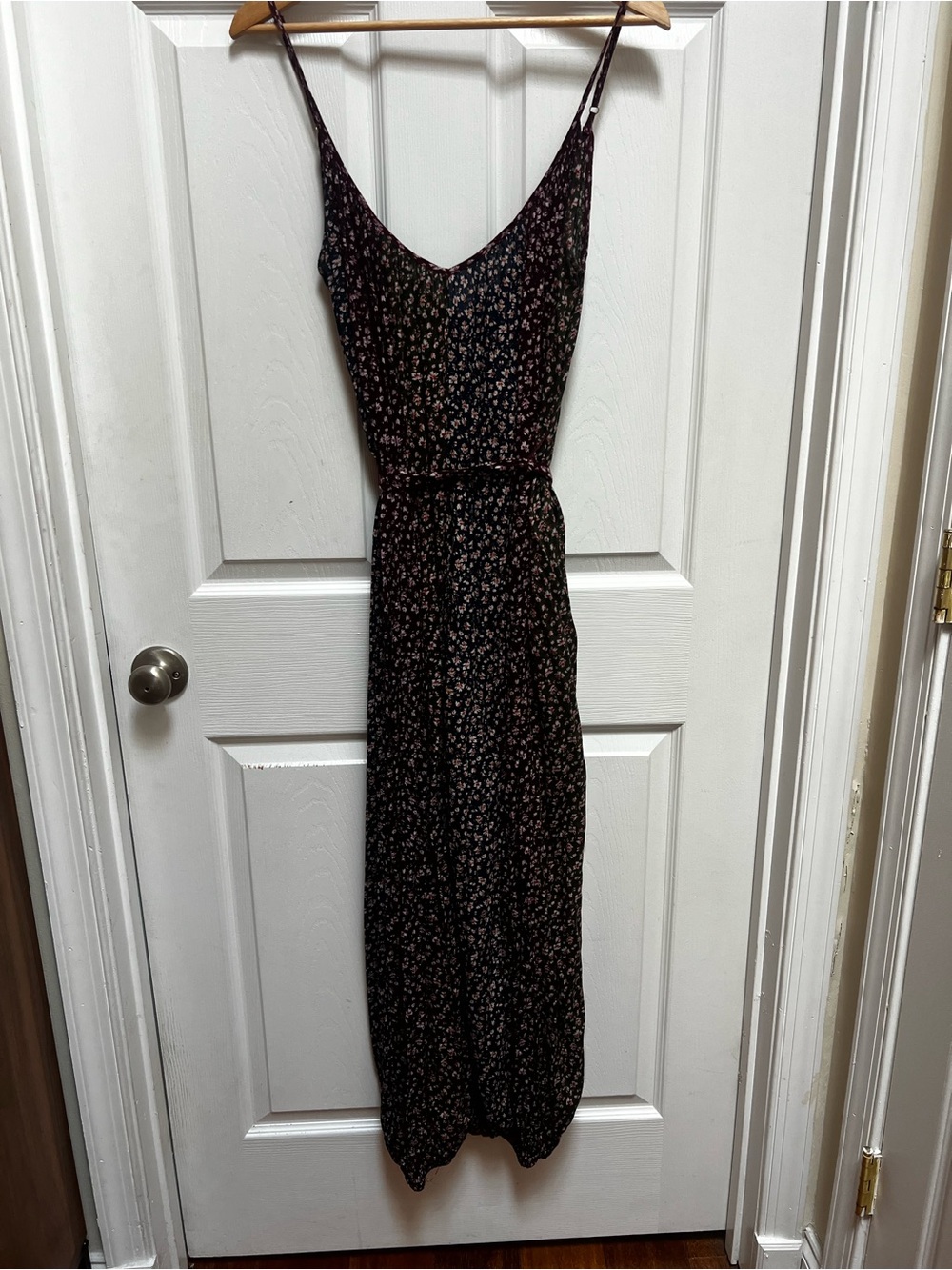 Floral Spaghetti-Strap Maxi Dress in Black and Pink
